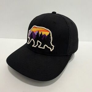 Local Crowns Black Bear Sunset Mountain Hat Snapback Mesh Cap Embroidered Patch